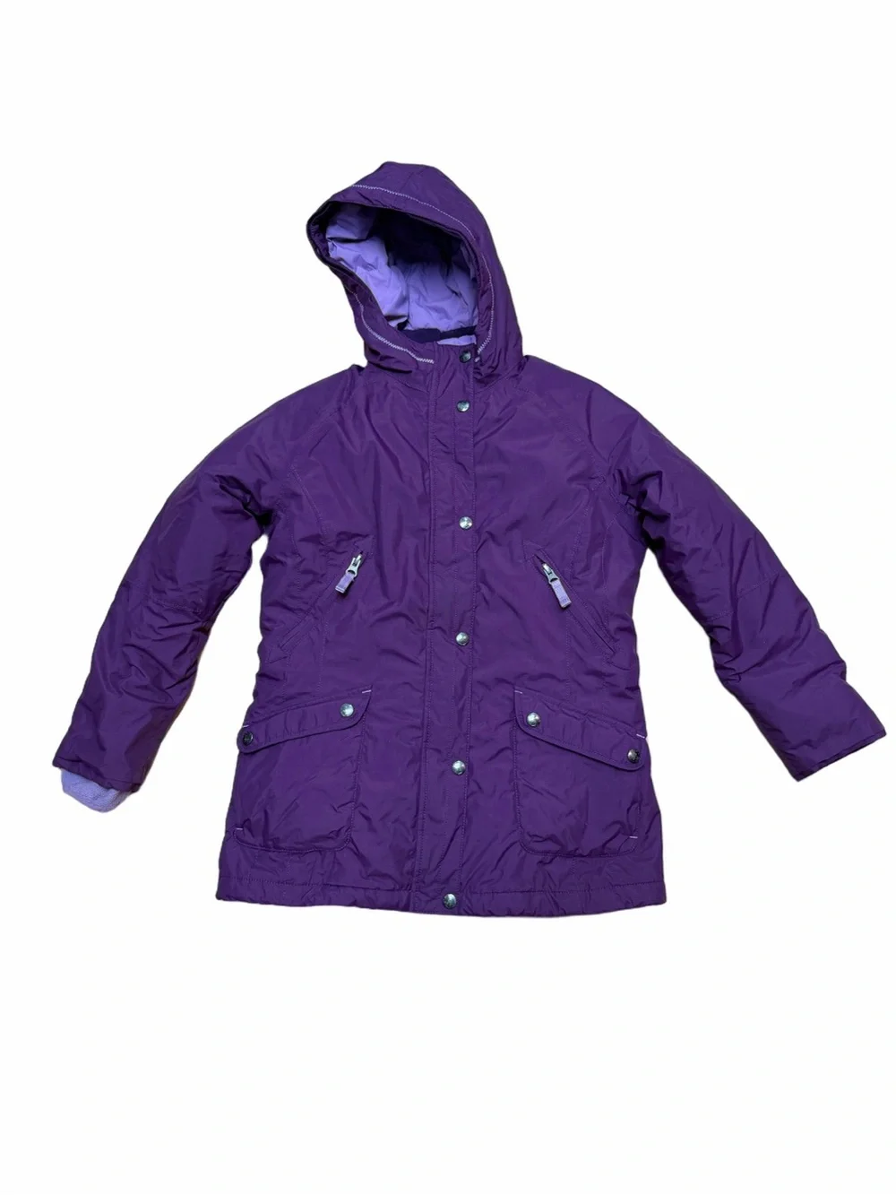 Lands’ End Girls Purple Grow-A-Longs Convertible Liner Hooded Winter Coat M